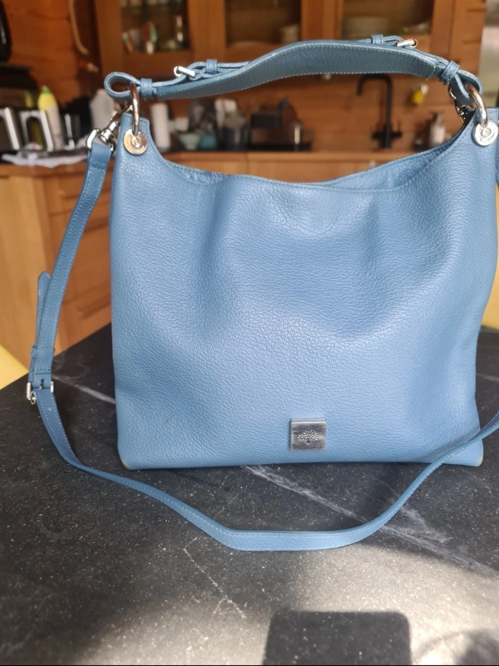 Mulberry Blue Pebbled Leather Shoulder Bag